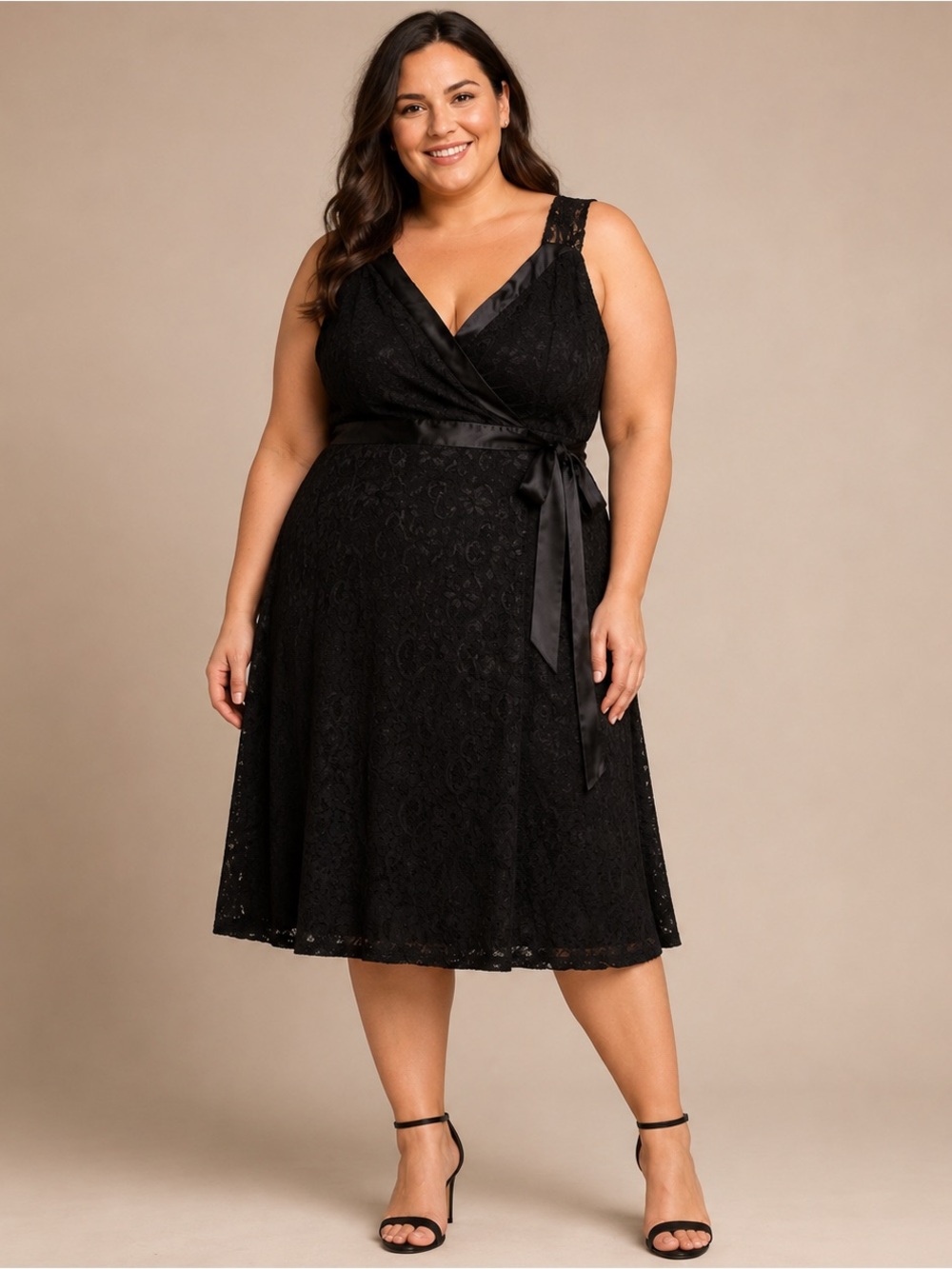 Lane Bryant Size 24 Black Lace Faux Wrap Dress Evening Cocktail Party Y2K Date